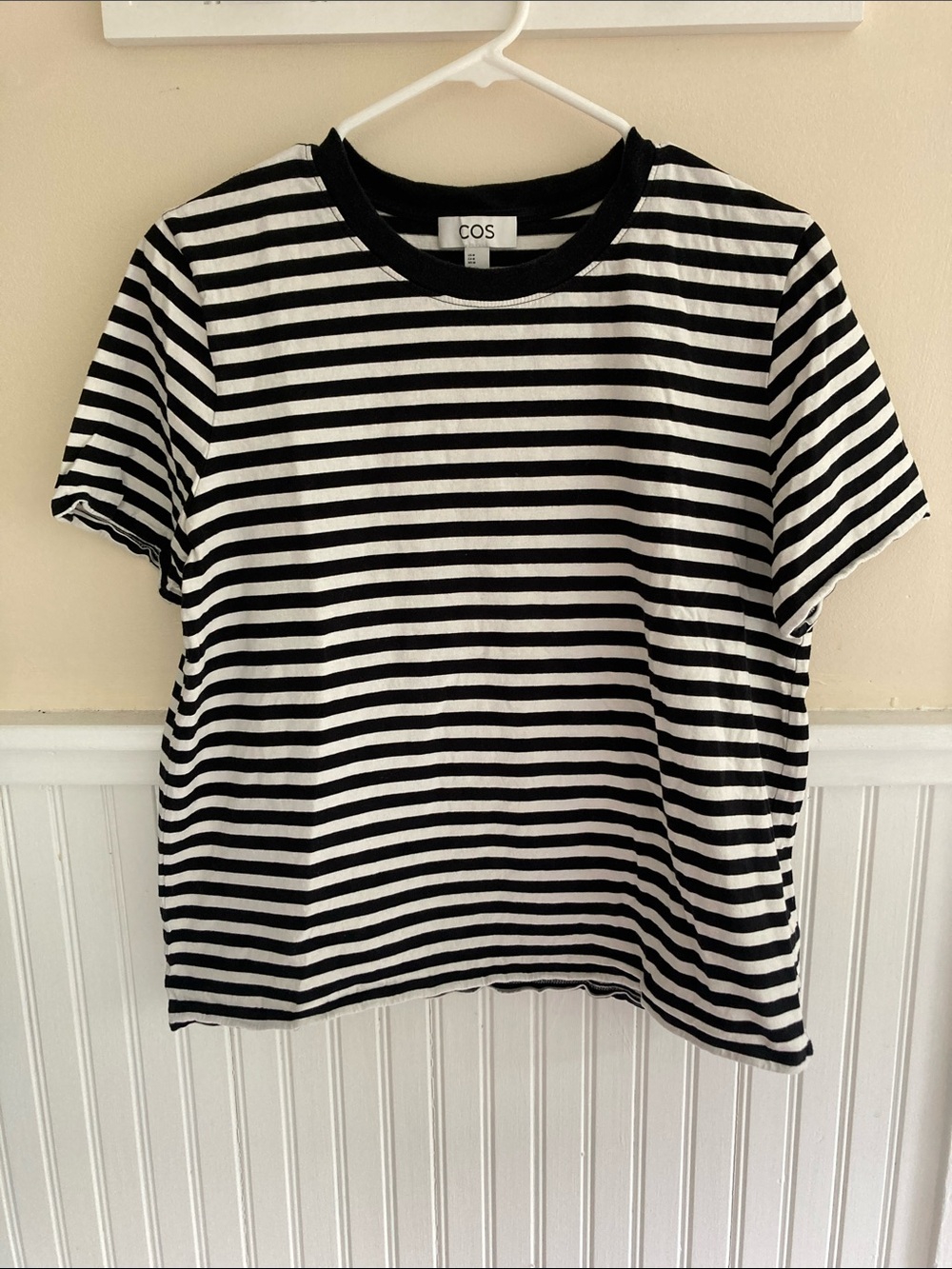 COS Black and White Striped Crew Tee